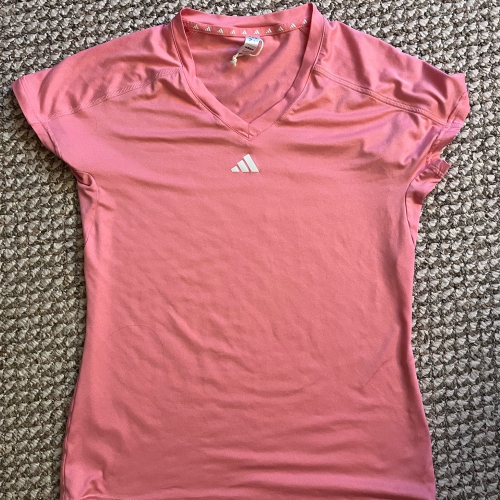 adidas Women's Pink V-Neck Short Sleeve Tee